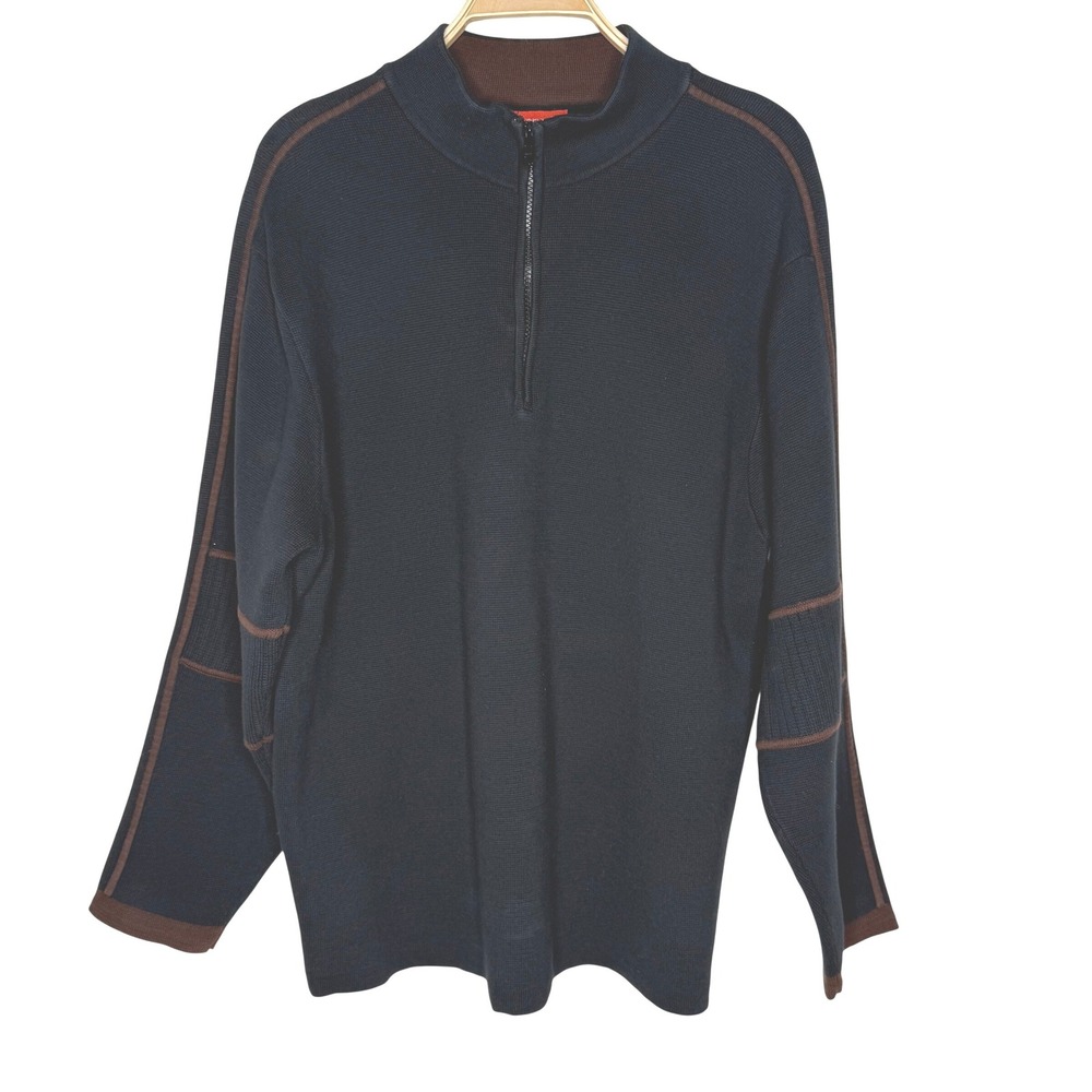 orvieto SPORTIVO Men's Black Quarter Zip Long Sleeve Sweater Sz XXL Cotton Blend